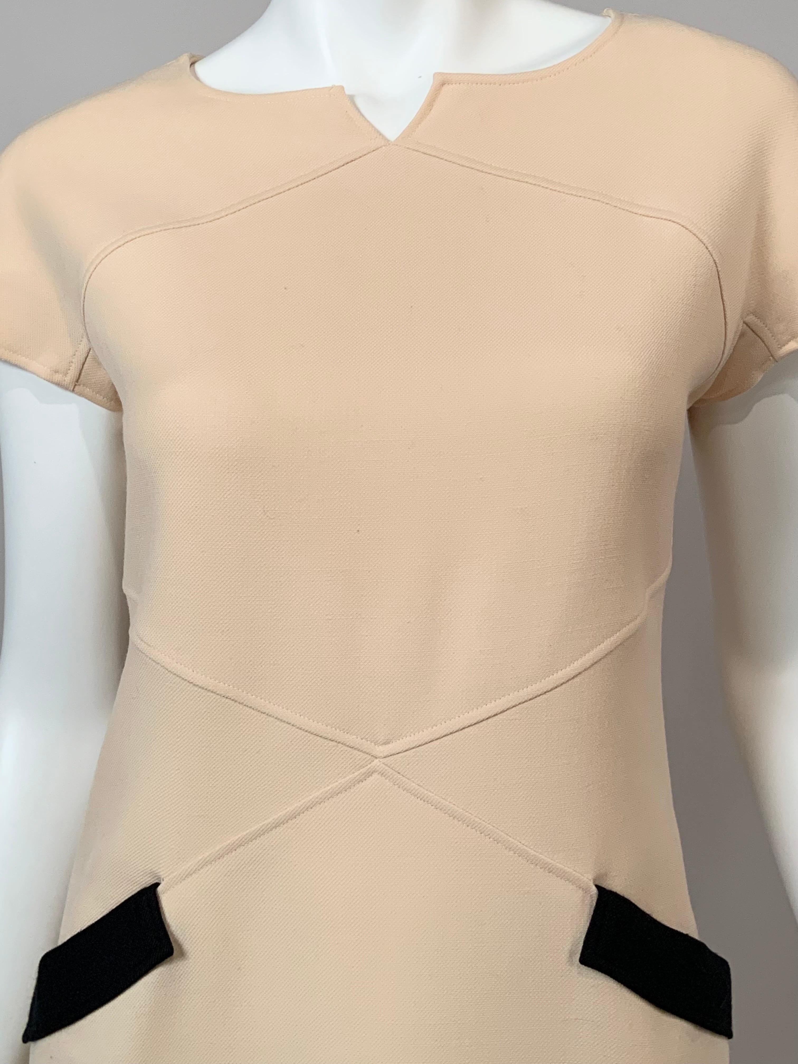 1960's Courreges Winter White Wool Dress with Black Pocket Trim For Sale 5