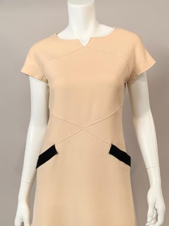 1960's Courreges Winter White Wool Dress with Black Pocket Trim