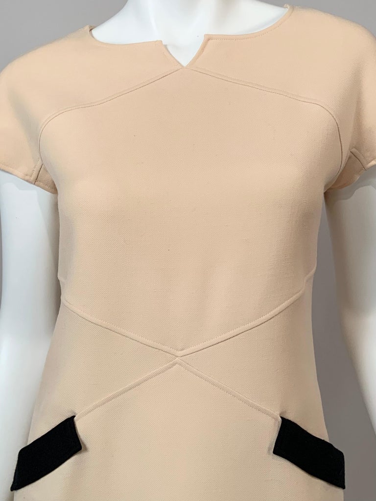 1960's Courreges Winter White Wool Dress with Black Pocket Trim