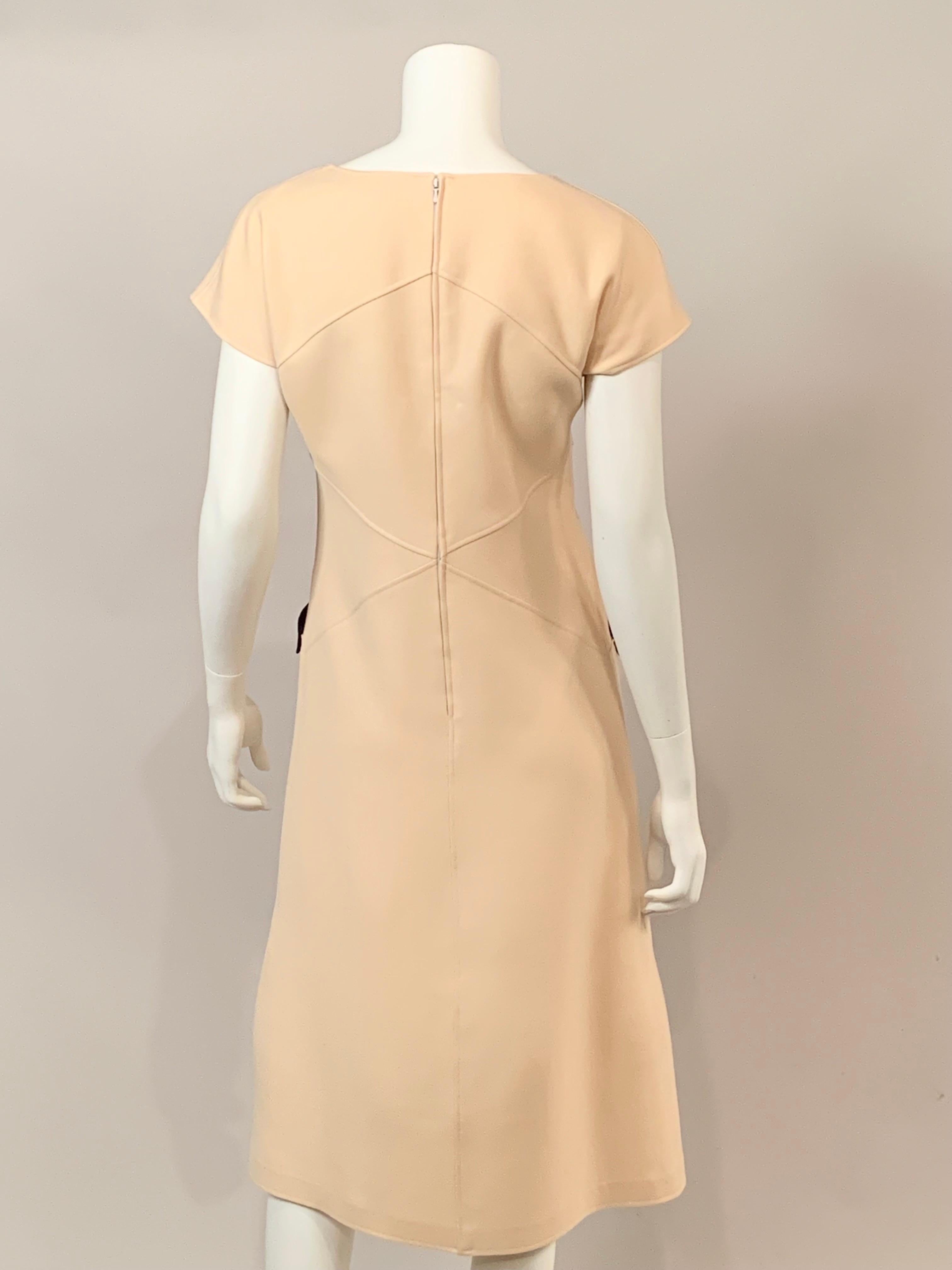 Women's 1960's Courreges Winter White Wool Dress with Black Pocket Trim For Sale
