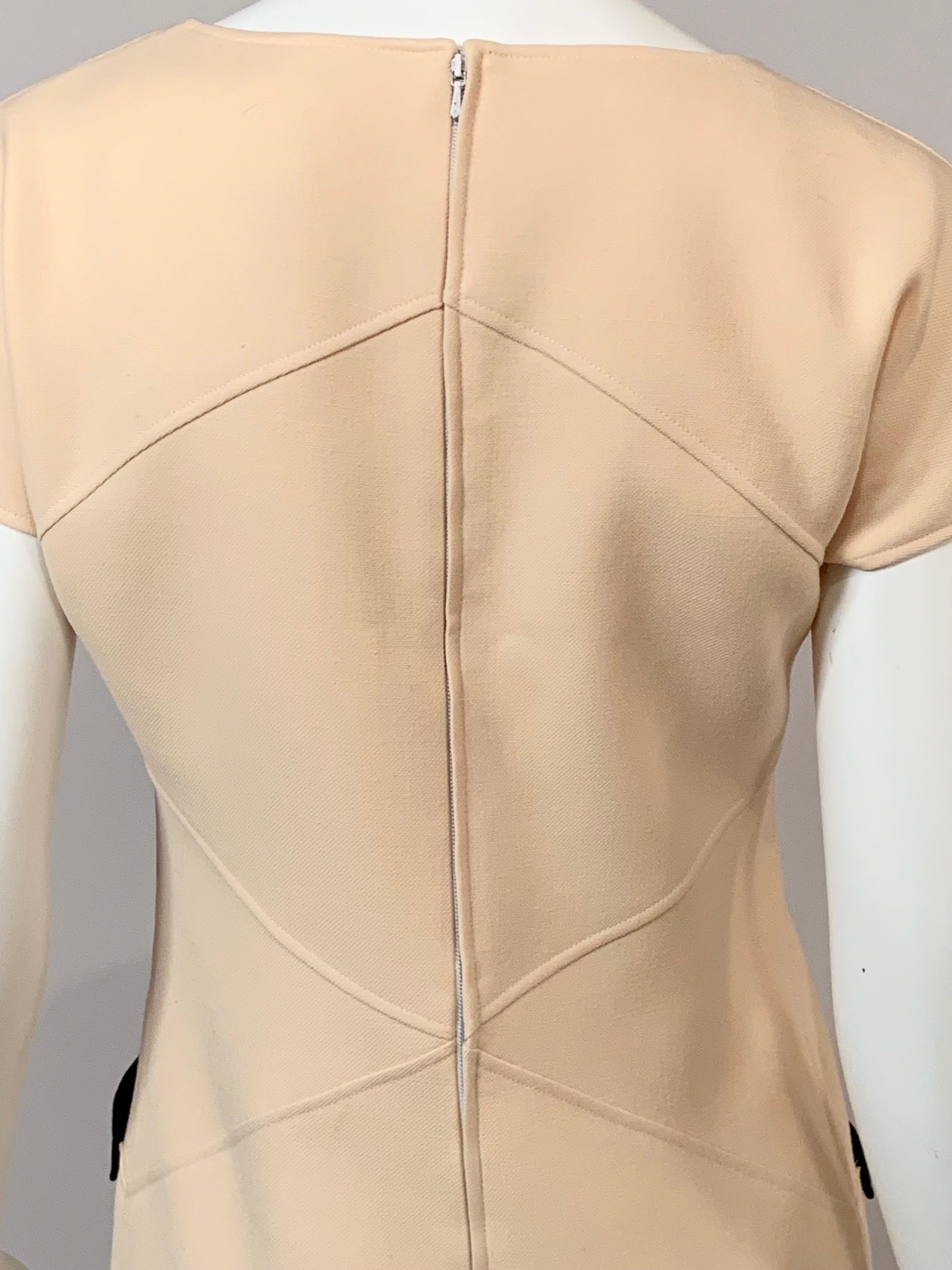 1960's Courreges Winter White Wool Dress with Black Pocket Trim For Sale 1