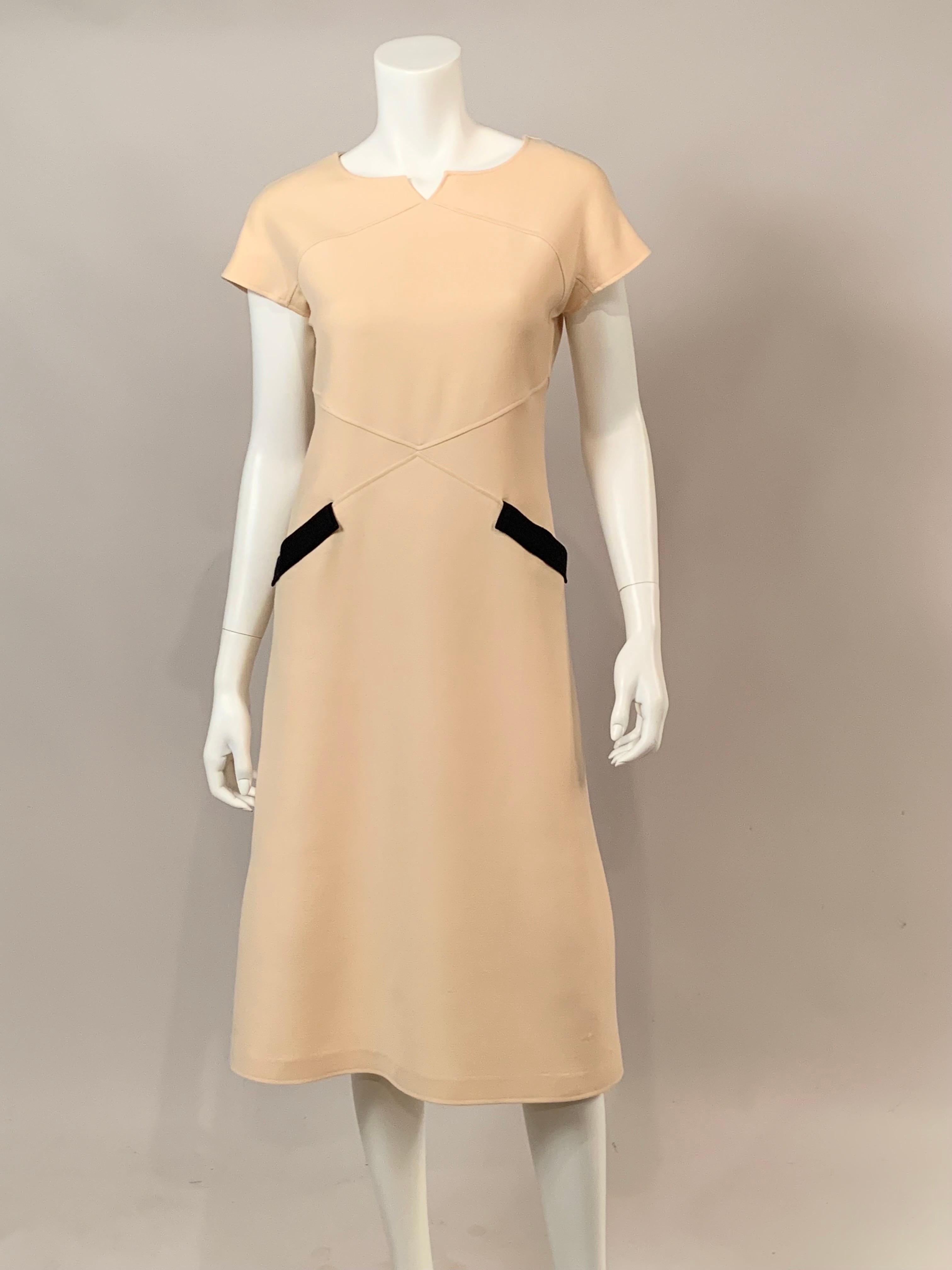 1960's Courreges Winter White Wool Dress with Black Pocket Trim For Sale 3