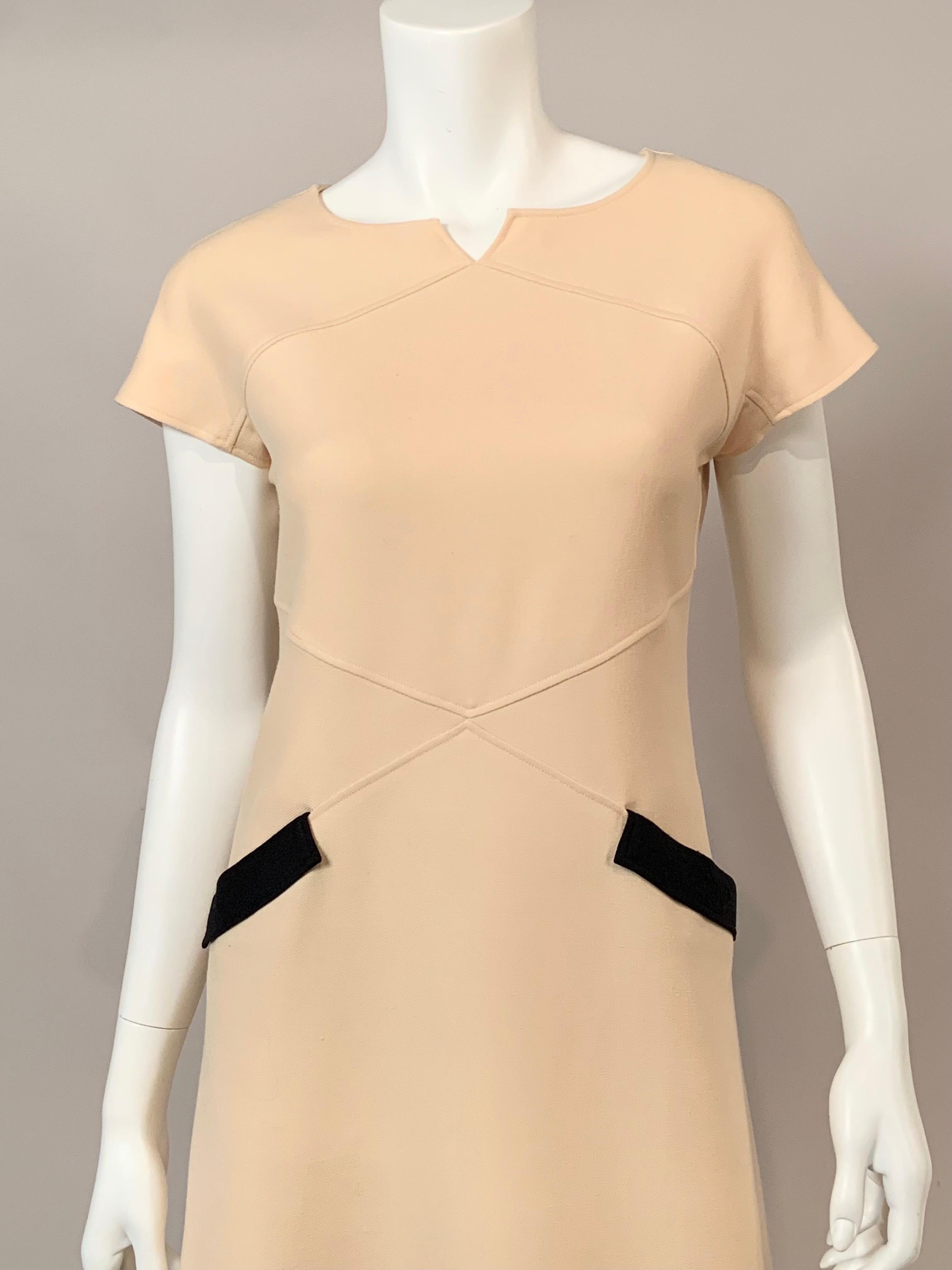 1960's Courreges Winter White Wool Dress with Black Pocket Trim For Sale 4