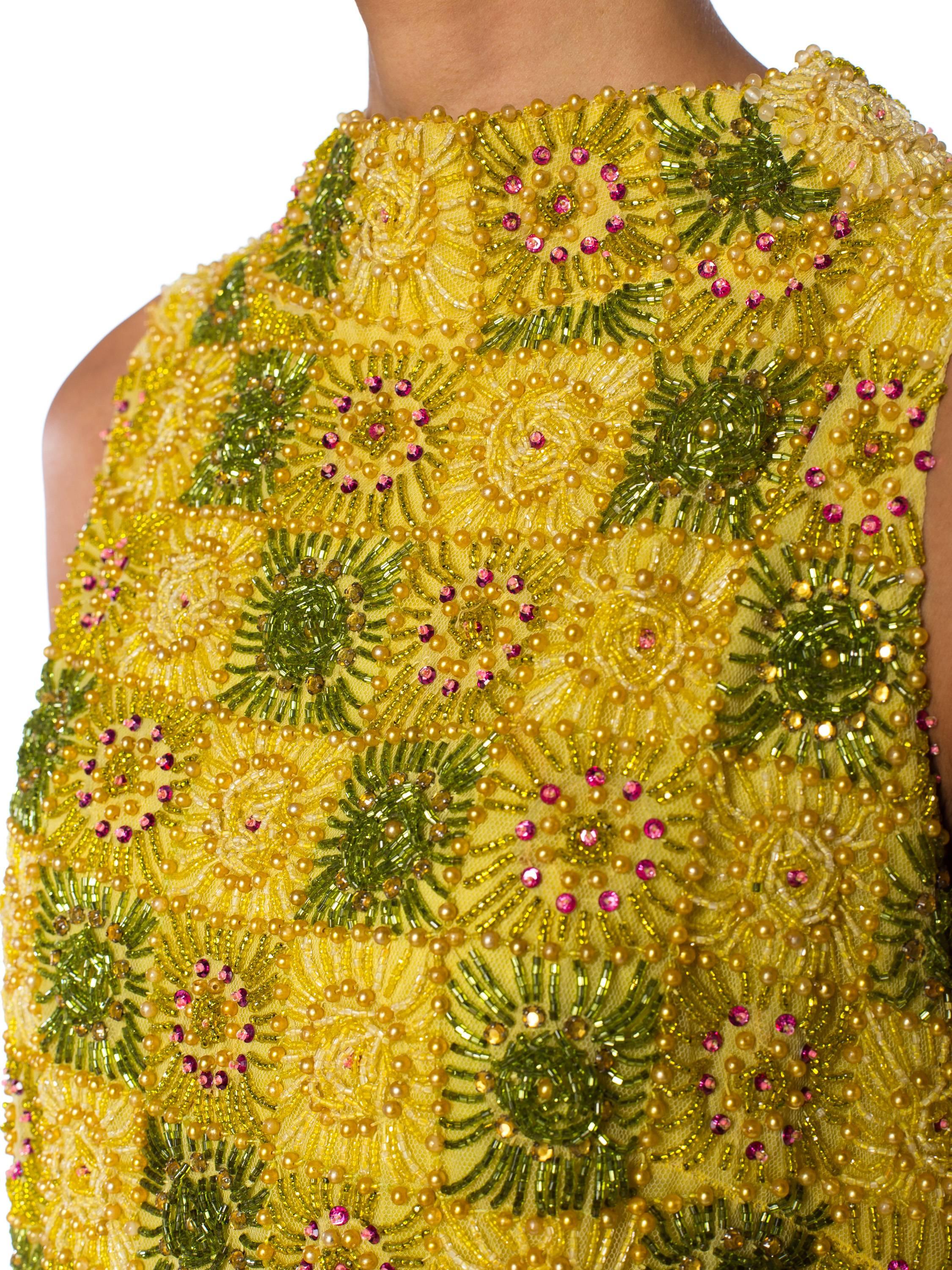 1960S Yellow Haute Couture Silk Mod Shell Top Fully Beaded With Crystals 3