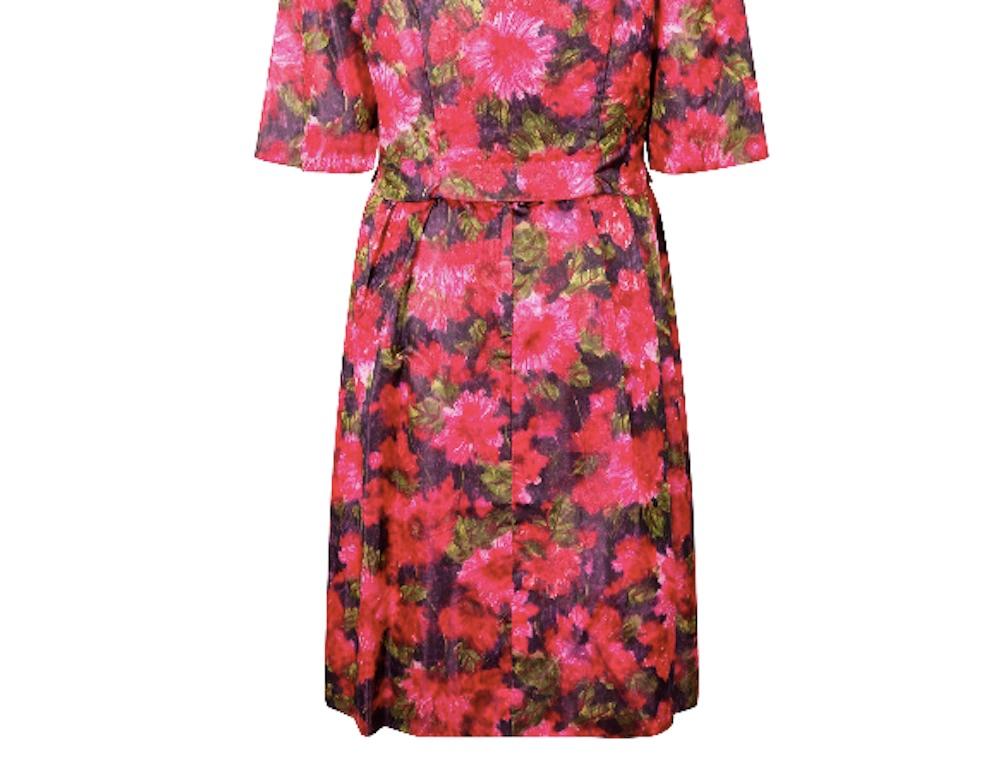 1960s Couture Floral Satin Dress Suit For Sale 1