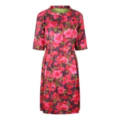 Retro 1960s Couture Floral Satin Dress Suit