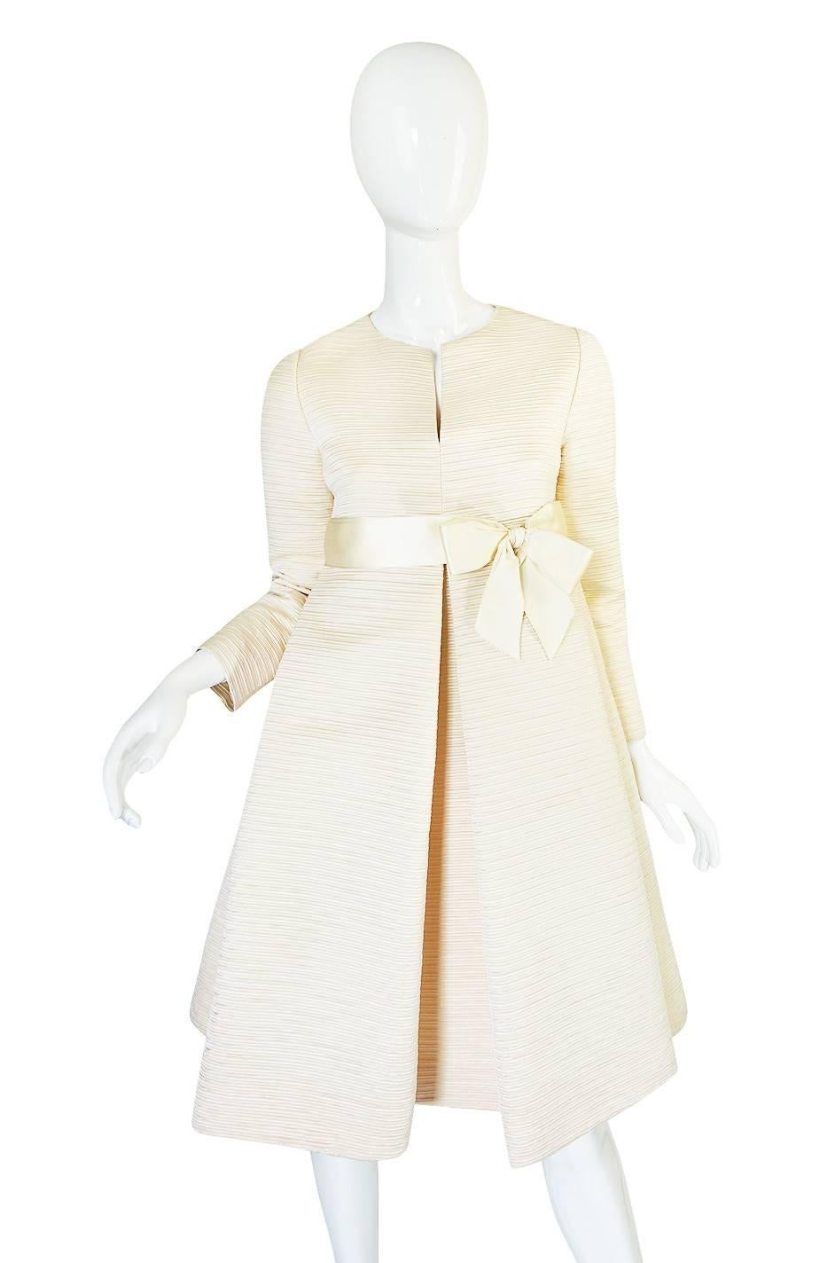 White 1960s Couture Gustave Tassell Pleated Silk Dress