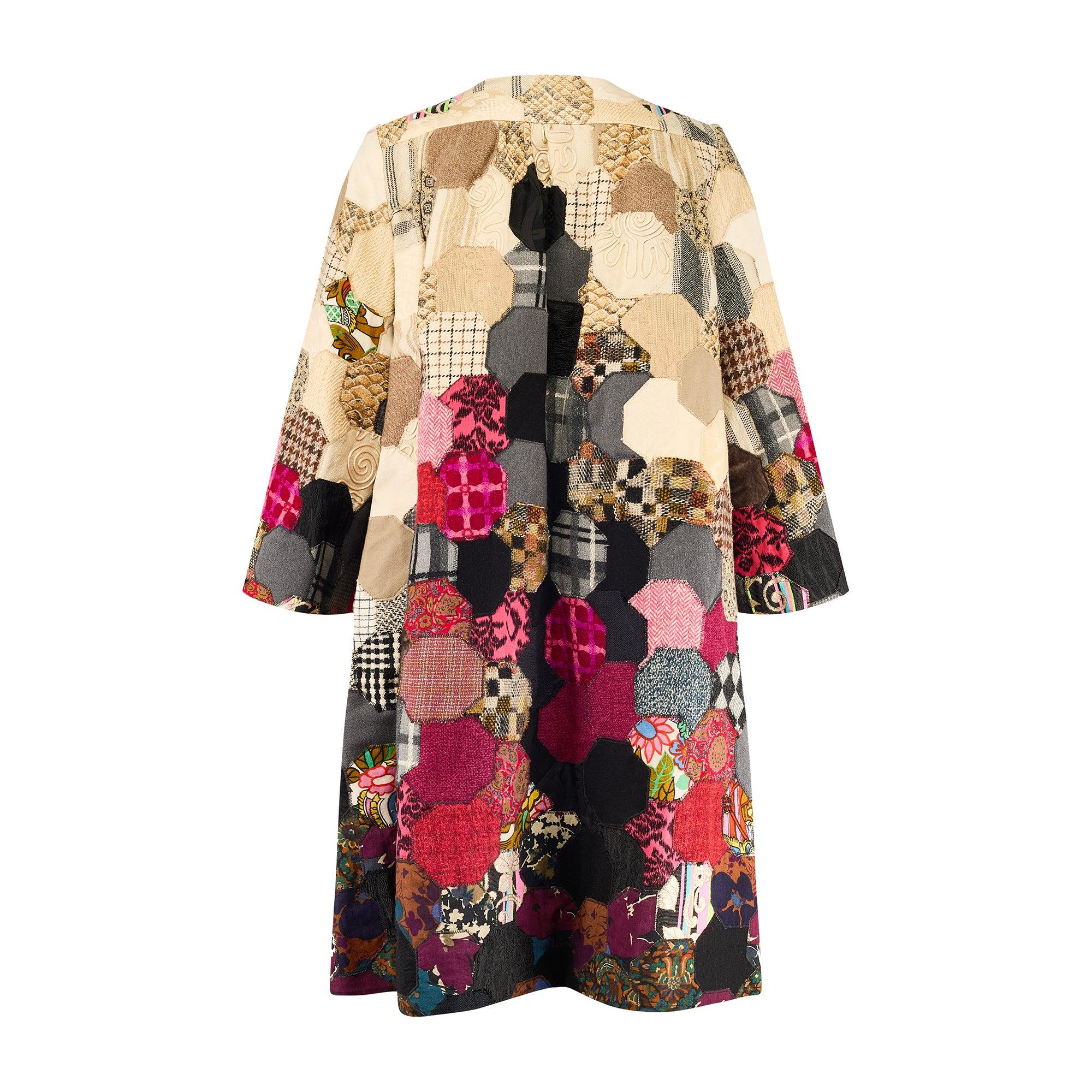 Brown 1960s Couture Hexagon Patchwork Duster Coat For Sale