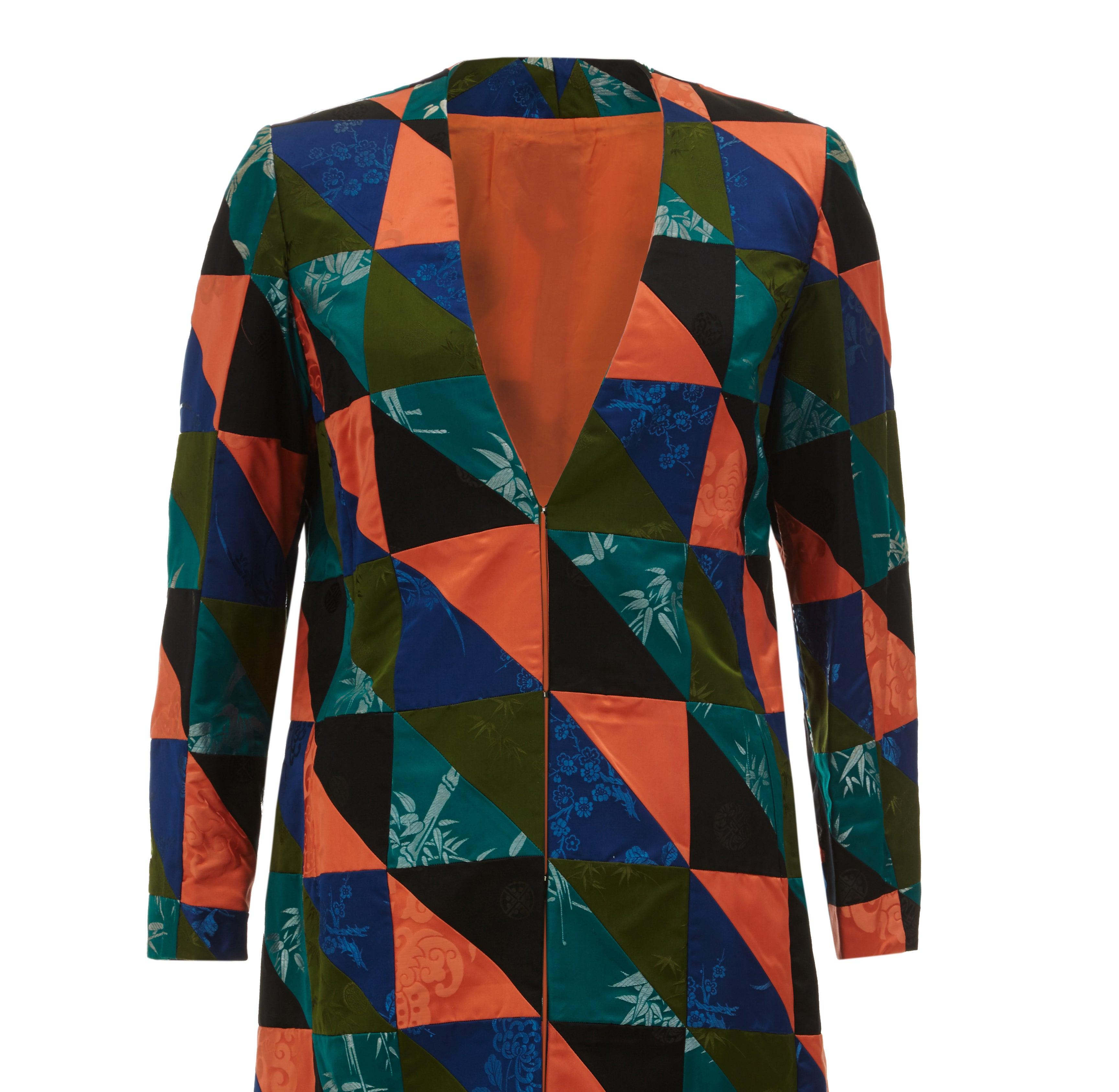 Black 1960s Couture Patchwork Chinese Silk Coat For Sale