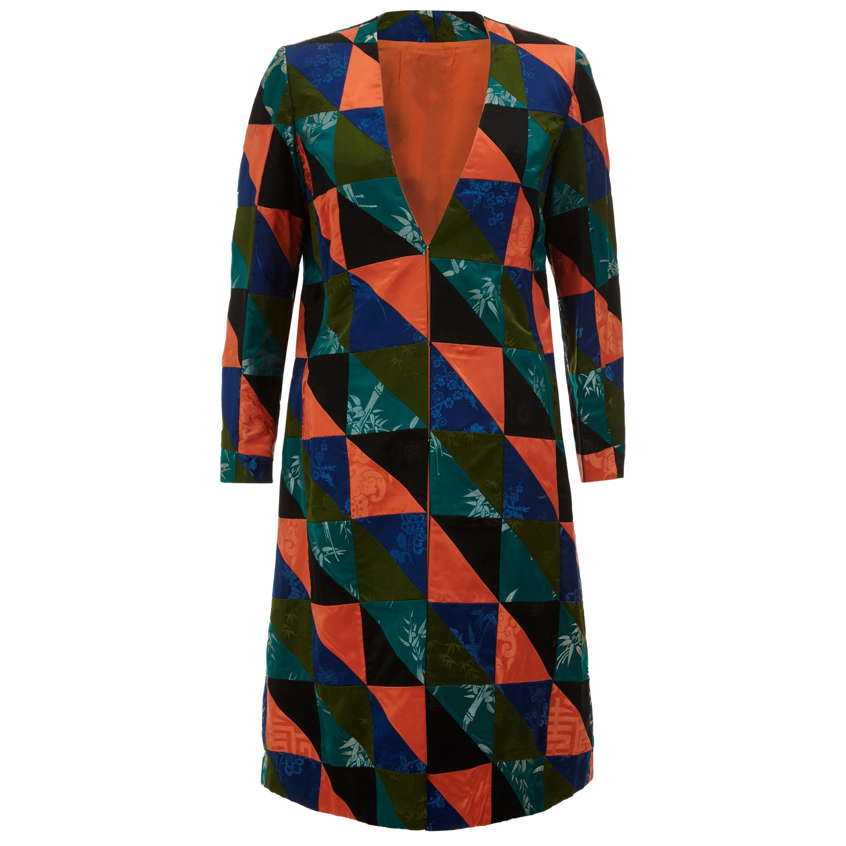 1960s Couture Patchwork Chinese Silk Coat  For Sale