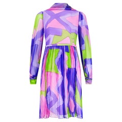 Vintage 1960s Couture Purple and Green Hand Dyed Silk Chiffon Dress