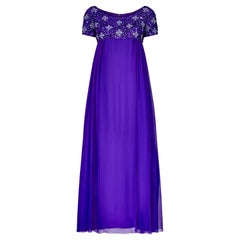 1960er Jahre Couture Lila Pailletten und Perlen Empire Line Kleid