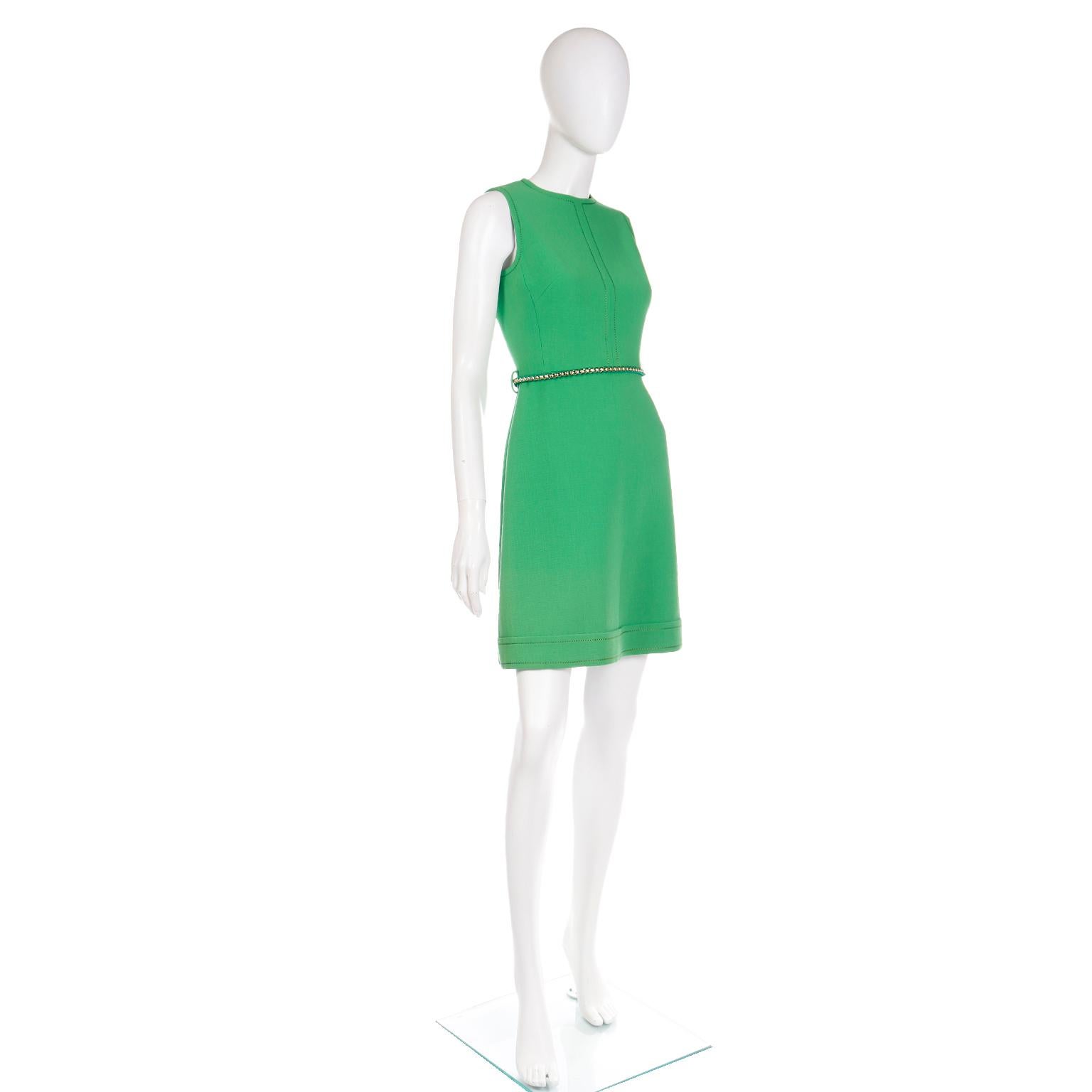 1960s Couture Veronese 414 Saint Honore Paris Vintage Green Sleeveless Dress In Excellent Condition For Sale In Portland, OR