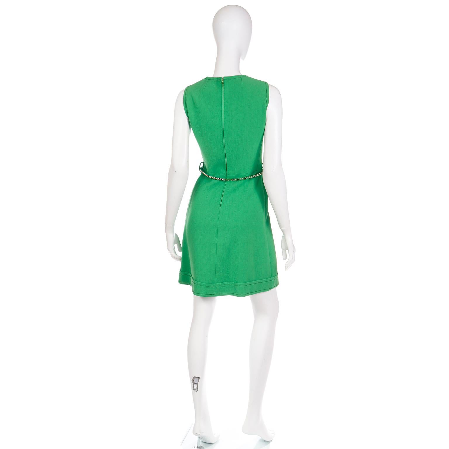 Women's 1960s Couture Veronese 414 Saint Honore Paris Vintage Green Sleeveless Dress For Sale