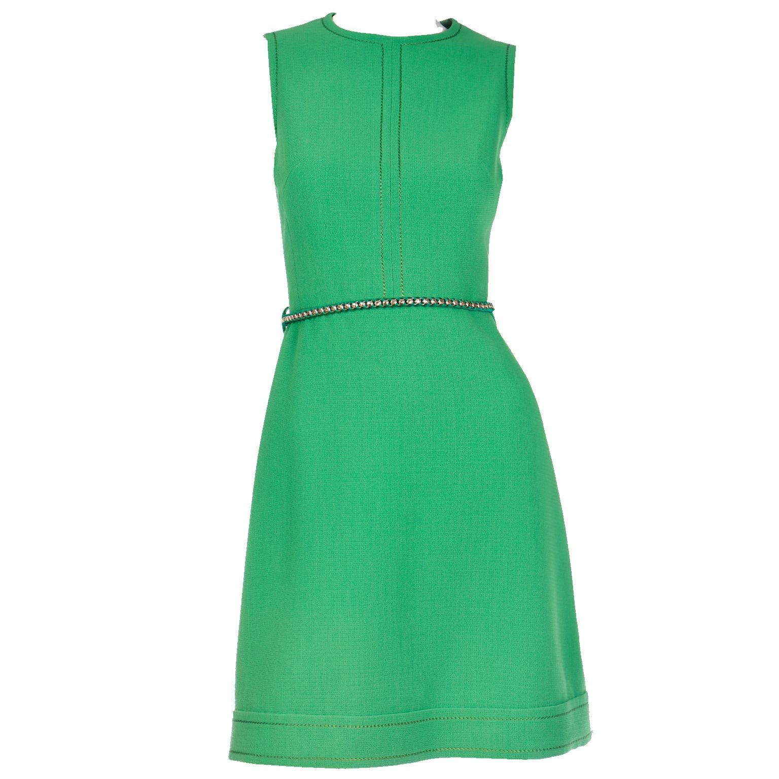 1960s Couture Veronese 414 Saint Honore Paris Vintage Green Sleeveless Dress For Sale 3