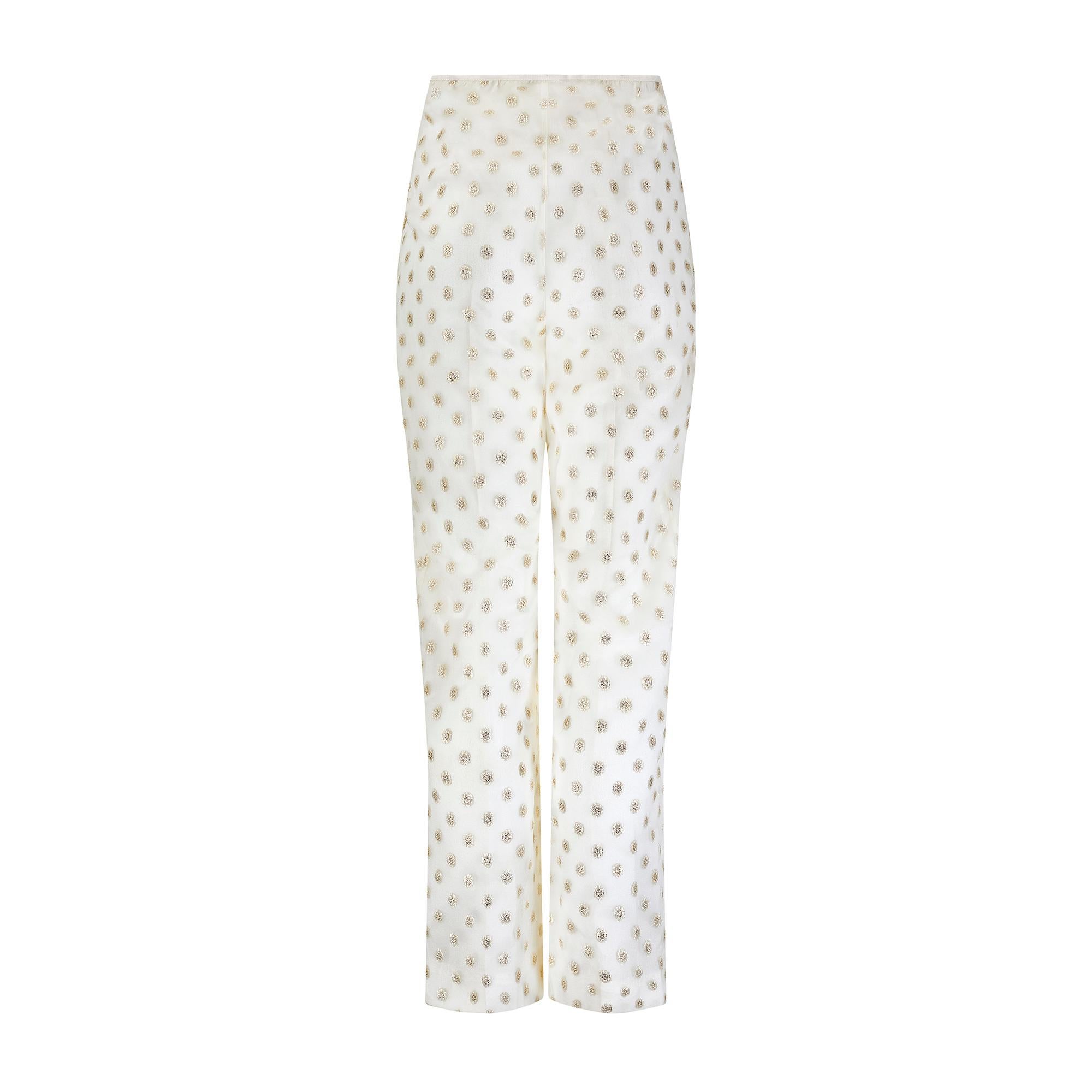 Gray 1960s Cream and Gold Lame Textured Trousers For Sale