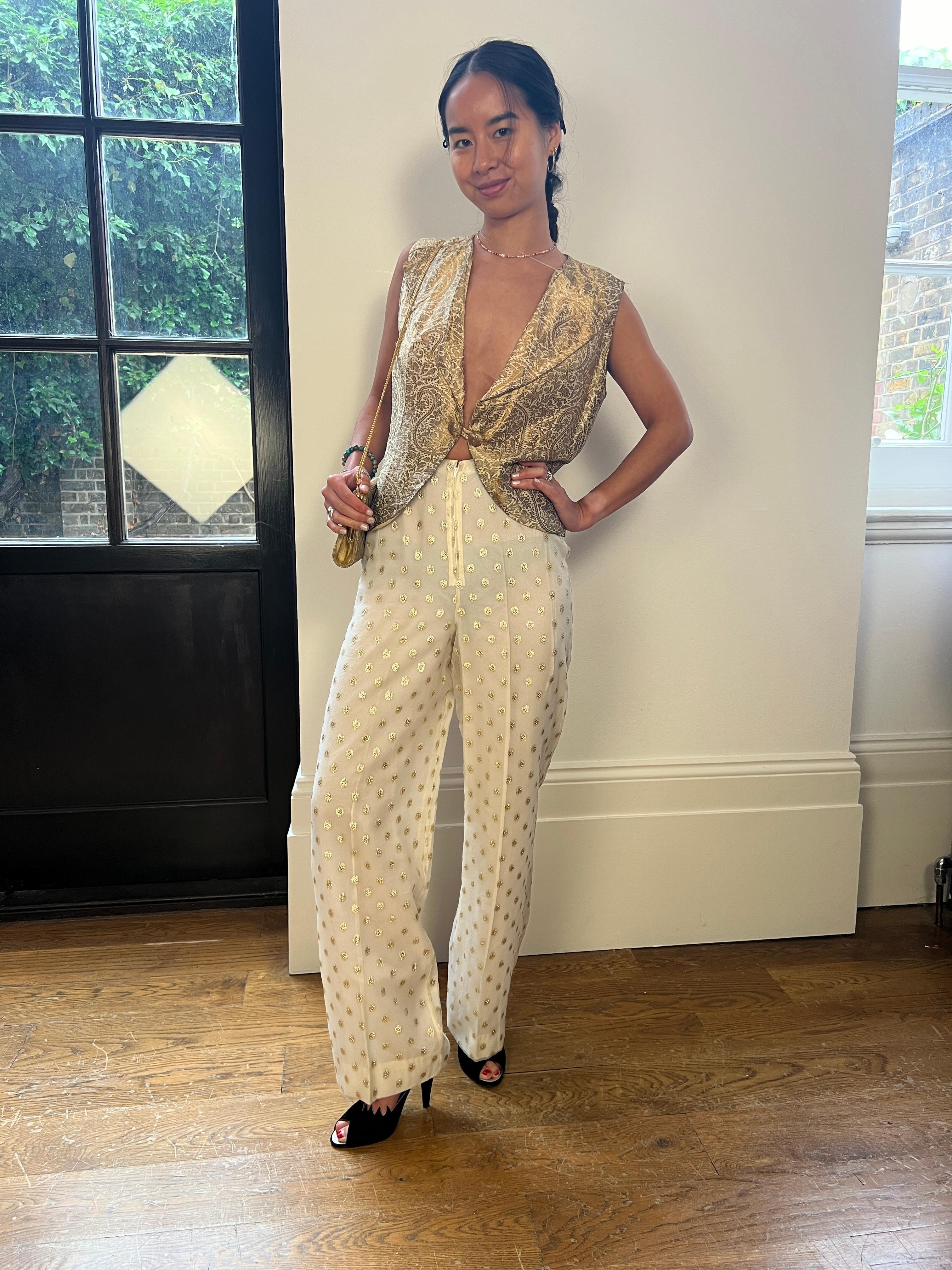 1960s Cream and Gold Lame Textured Trousers For Sale 1