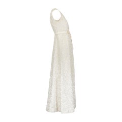 1960s Cream Embroidered Column Dress with Pearl Trim