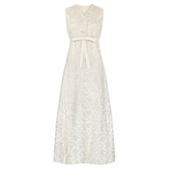 1960s Cream Embroidered Column Dress with Pearl Trim