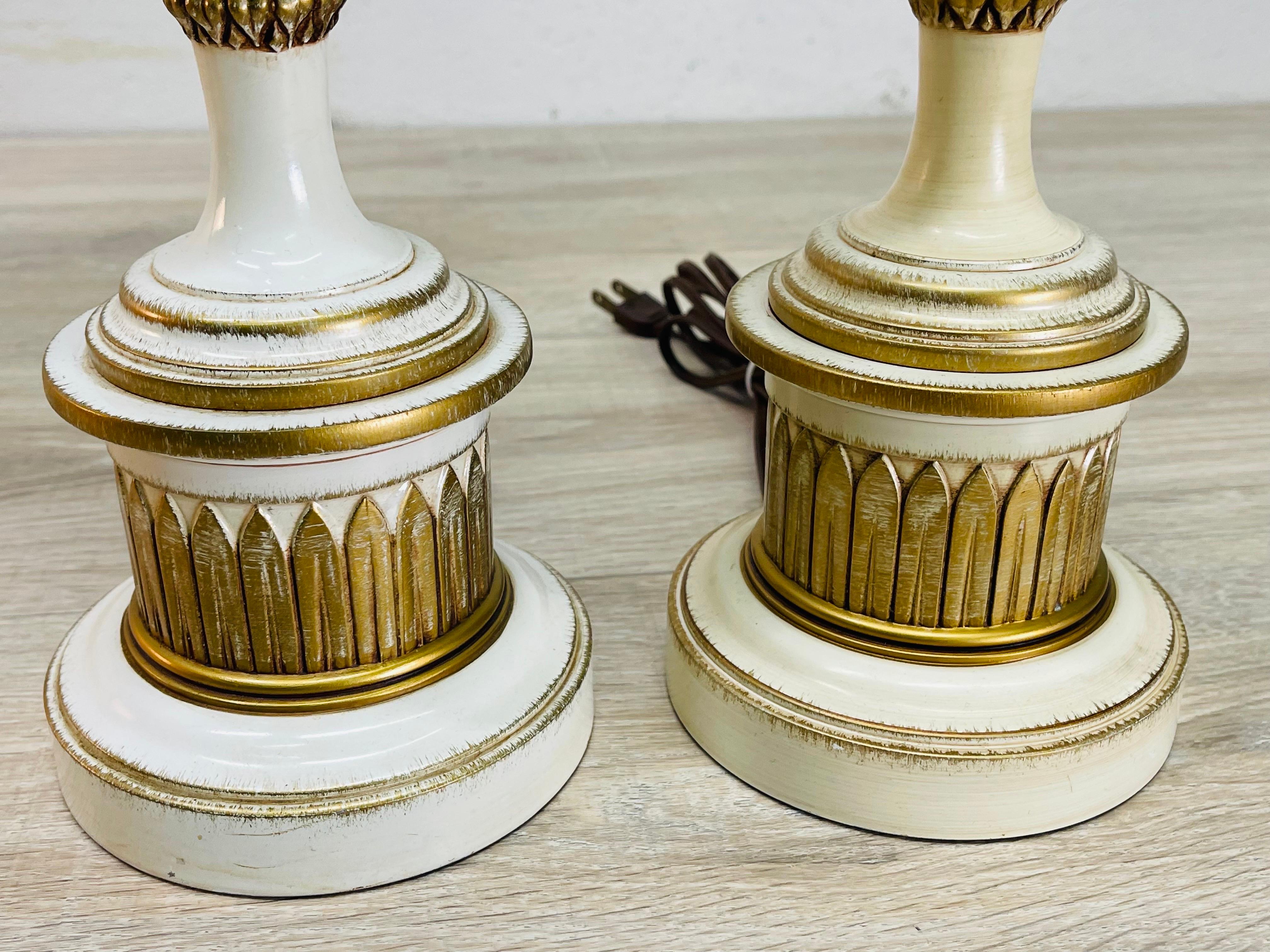 20th Century 1960s Cream & Gold Stiffel Lamps, Pair For Sale