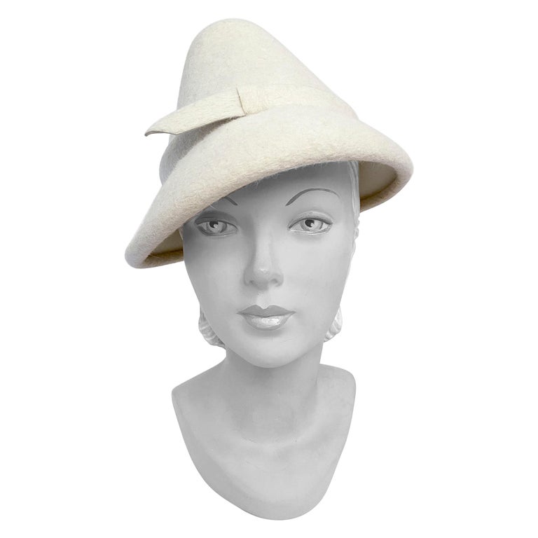 1960s Cream High Fashion Cone Crowned Hat For Sale at 1stDibs high