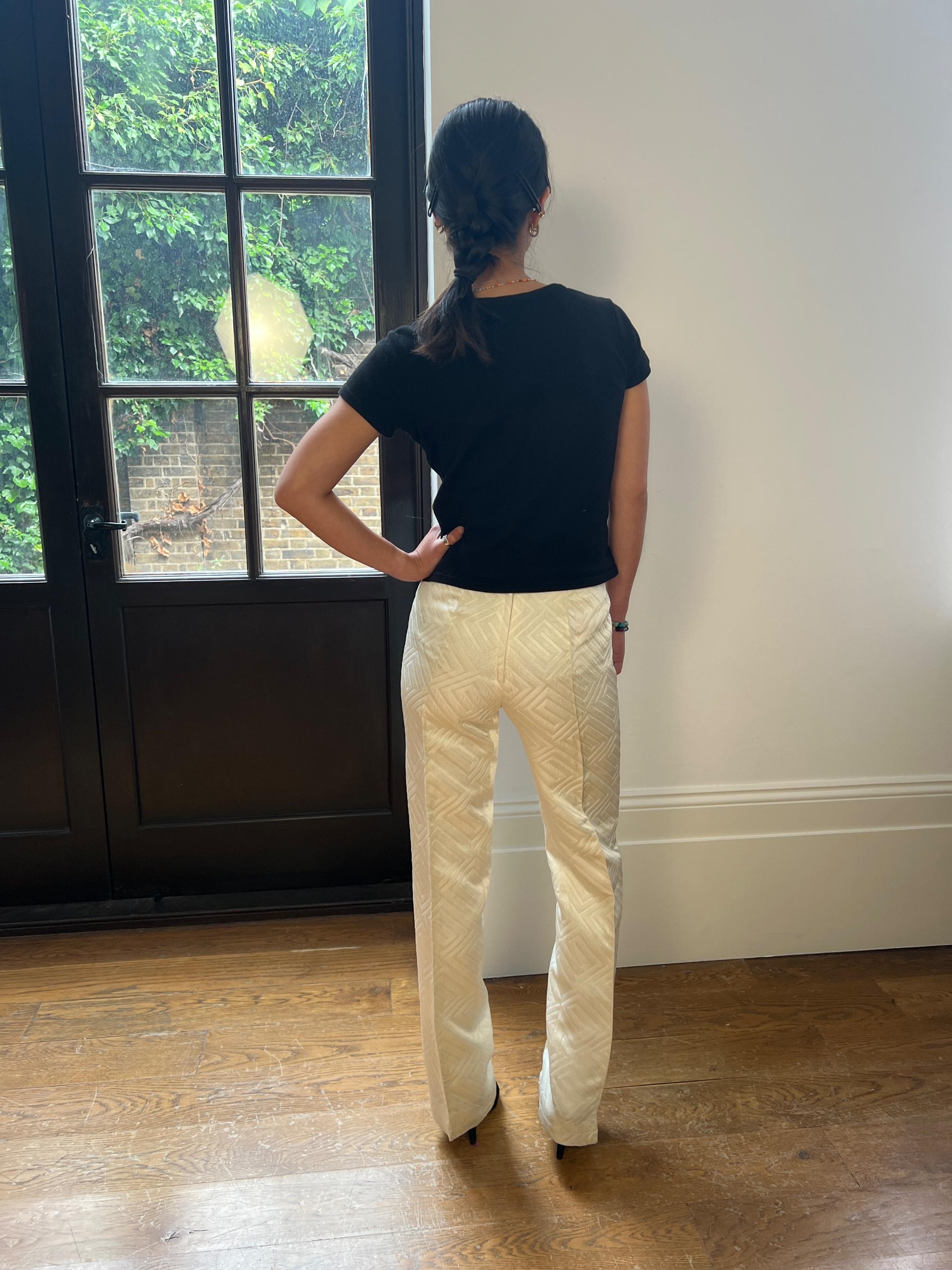 1960s Cream Jacquard Trousers For Sale 1