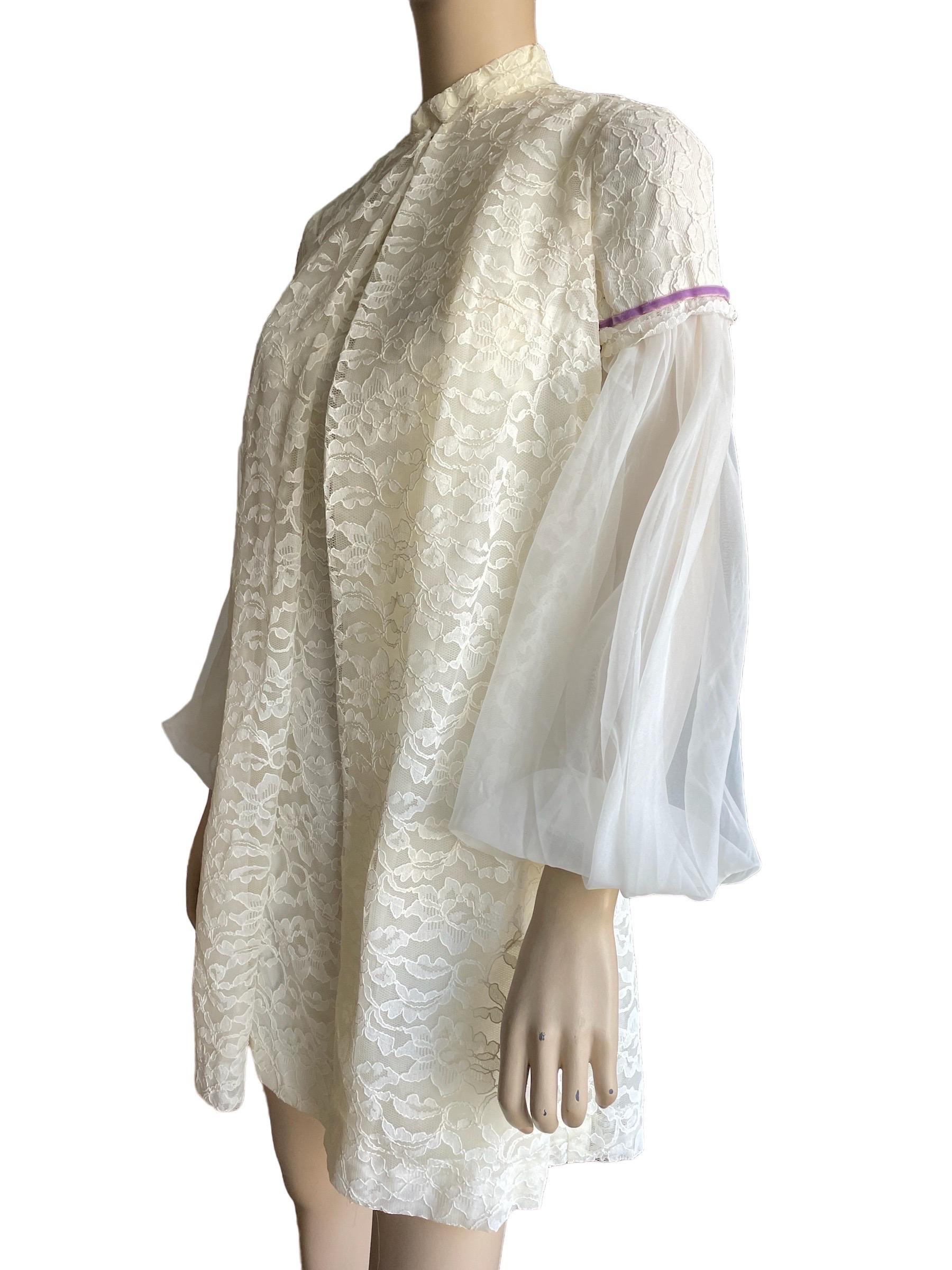 Women's or Men's 1960s Cream Lace Mini Dress with Bishop Sleeves and Vest  For Sale