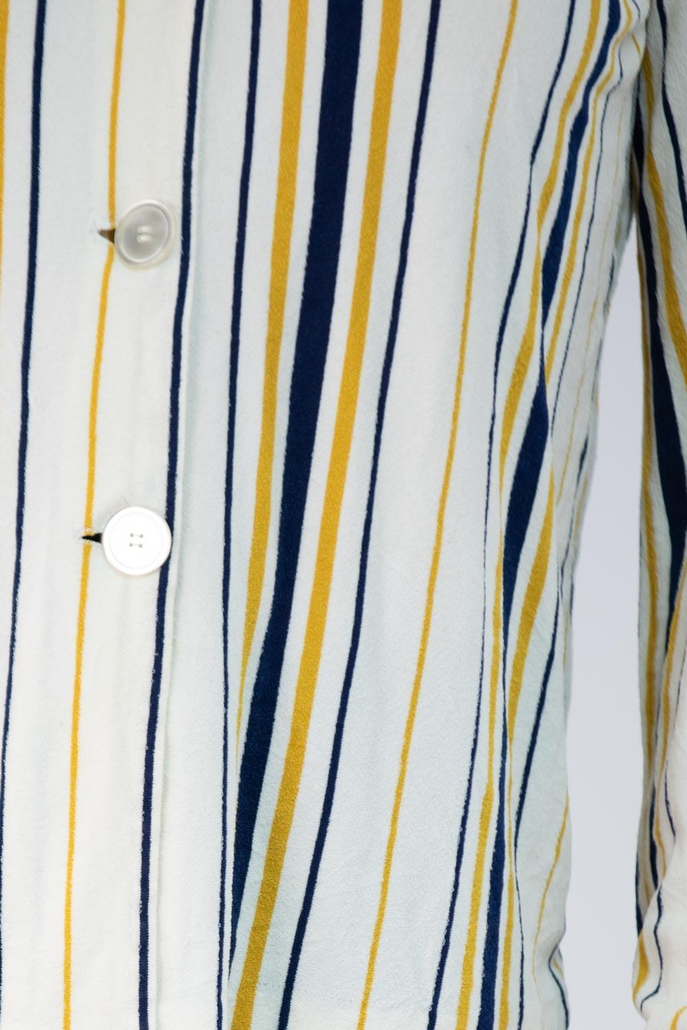 1960S Cream Nylon Acetate Terri Cloth Jersey Blue & Yellow Striped Top For Sale 6