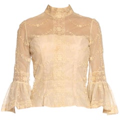 1960S Cream Silk & Cotton Top Made From Vintage Lace