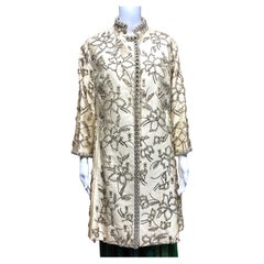 Vintage 1960s Cream Silk Embellished Beaded  Coat