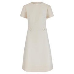 Vestido camisero de lana color crema de los años 60 con detalle recortado de rombos