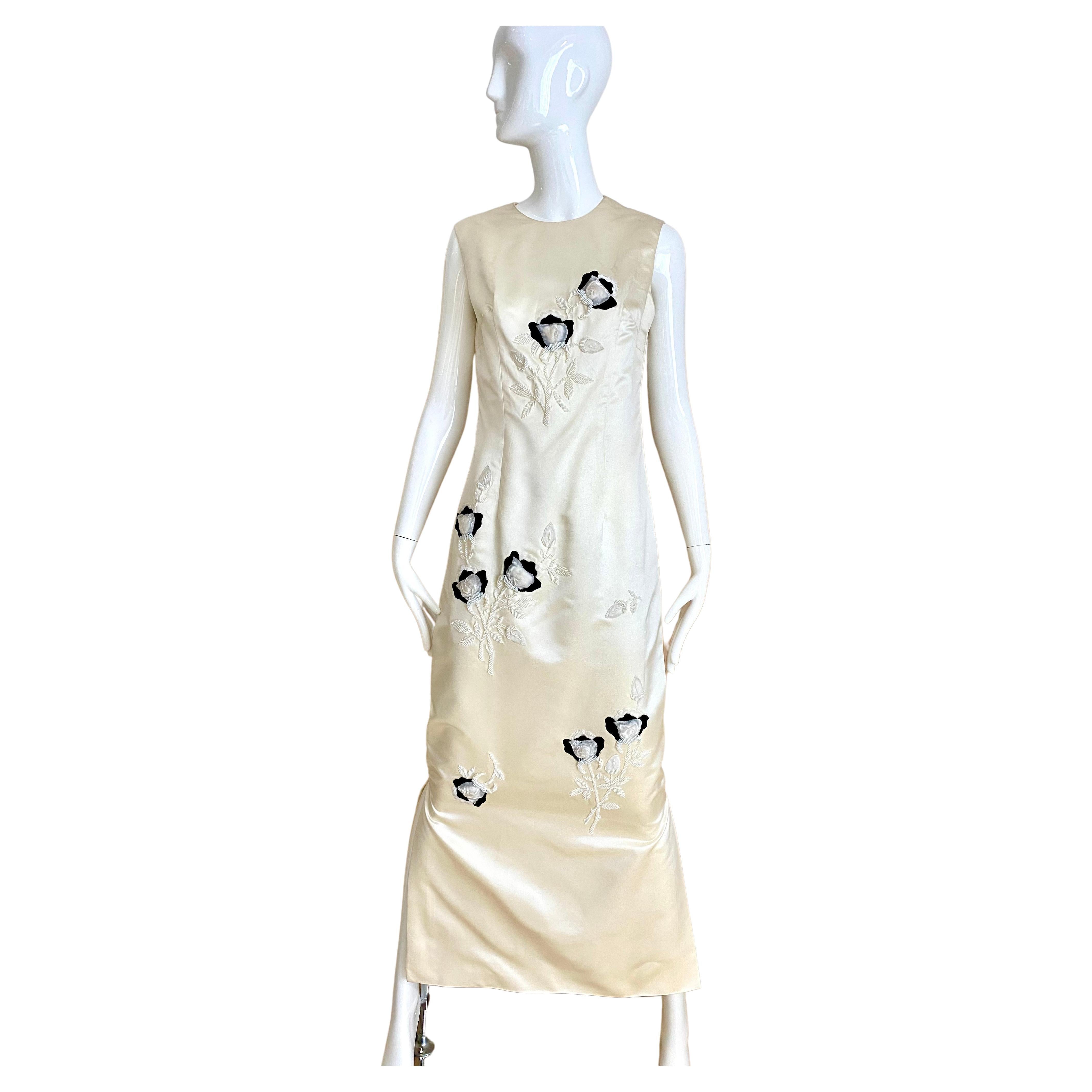 1960s Creme Silk Sleeveless Cocktail Dress with Embroidery  For Sale