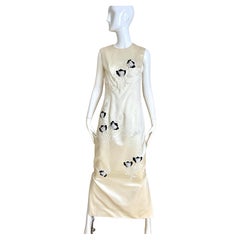 1960s Creme Silk Sleeveless Cocktail Dress with Embroidery 