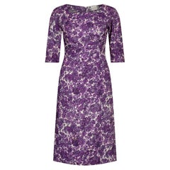 Retro 1960s Cresta Couture Purple Floral Print Dress