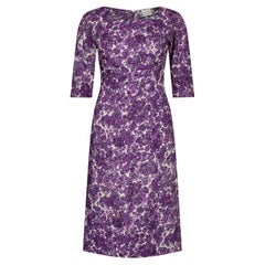 1960s Cresta Couture Purple Floral Print Dress