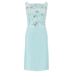 1960s Cresta Couture Turquoise Embellished Wiggle Dress
