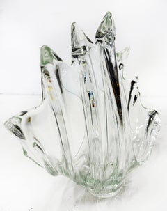 1960 Cristallerie de Vannes Art-le-Châtel Centrotavola in cristallo Cestino con ciotola