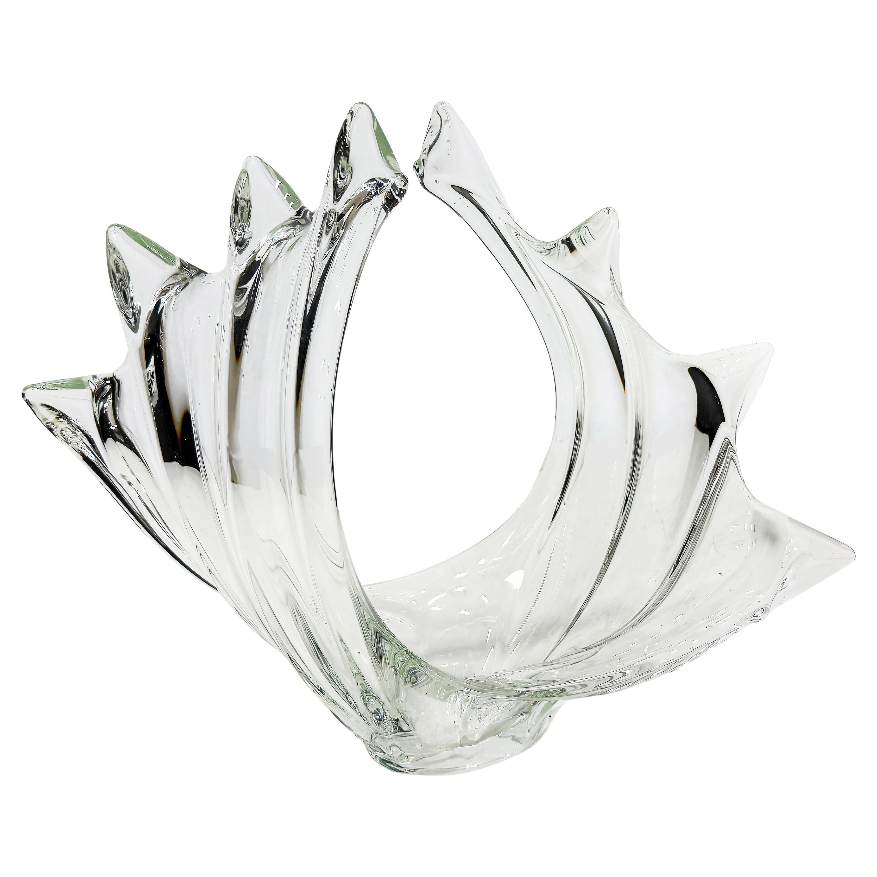 1960s Cristallerie de Vannes Art-le-Châtel Crystal Centerpiece Bowl Basket
