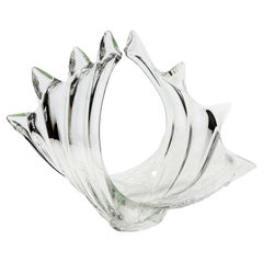 1960s Cristallerie de Vannes Art-le-Châtel Crystal Centerpiece Bowl Basket