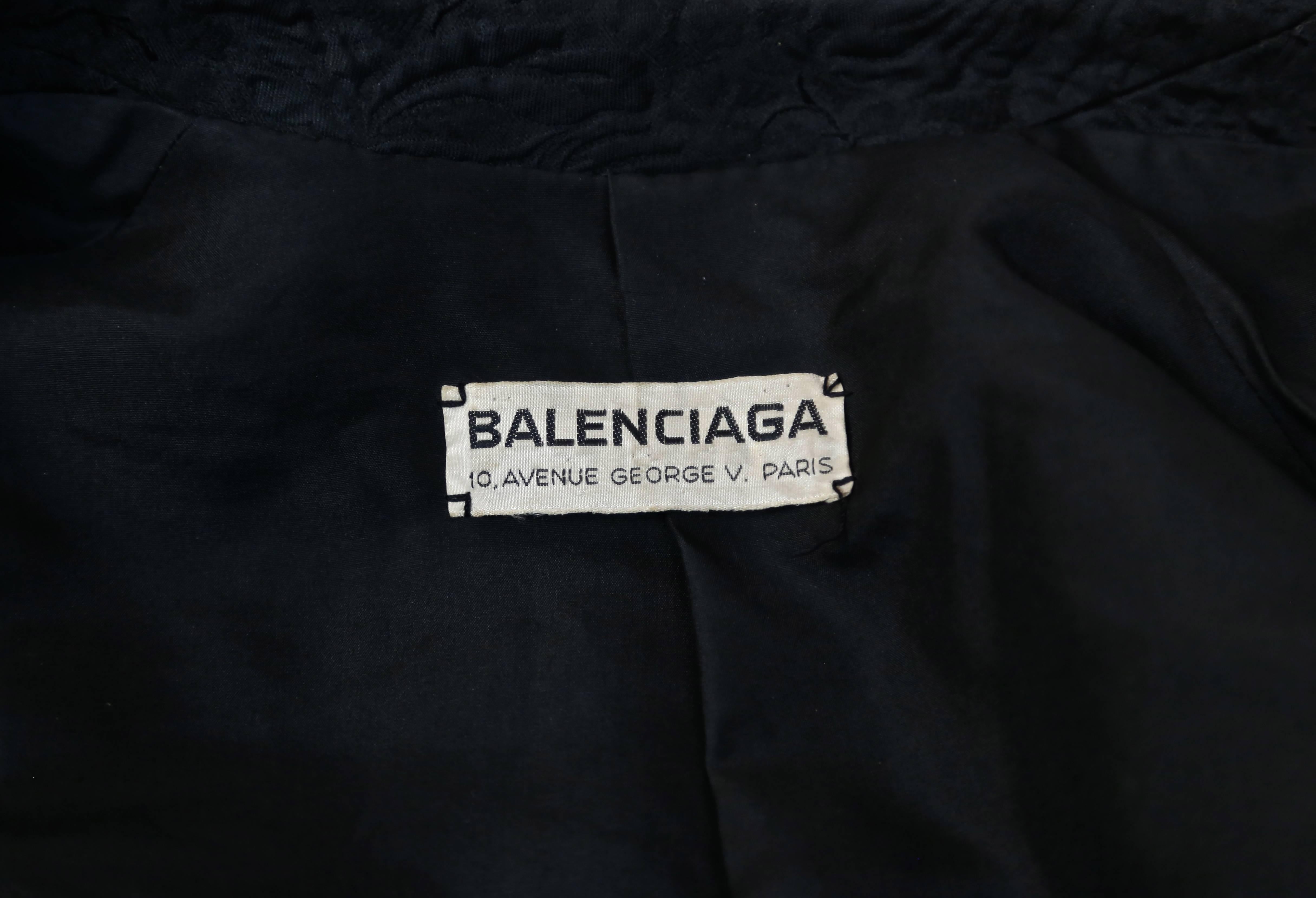 1960's Cristóbal Balenciaga haute couture black brocade dress and jacket For Sale 2