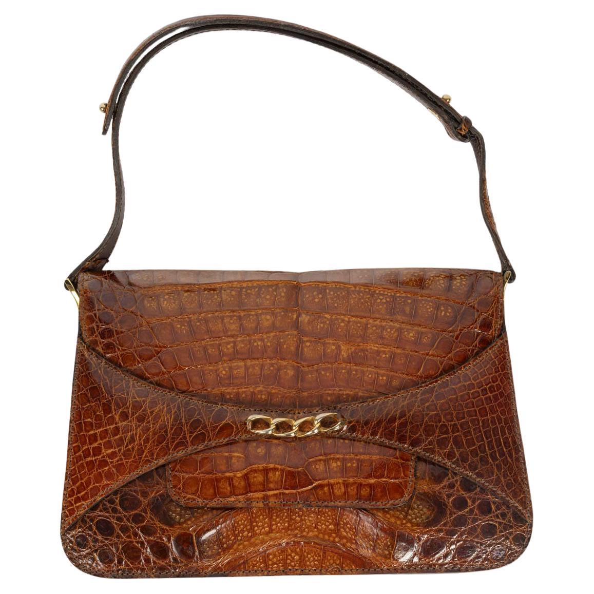 1960s Crocodile Handbag, Handmade, Perfect Condition. For Sale