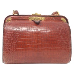 1960s Crocodile Handbag with Metal Hardware