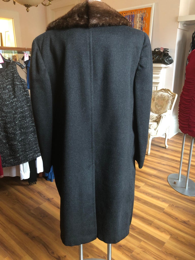 1960s Crombie Men's Grey Cashmere Overcoat with Mink Collar 46