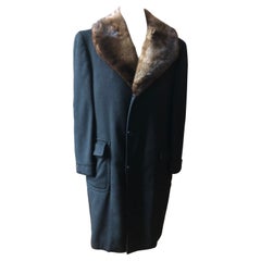 Vintage 1960s Crombie Men's Grey Cashmere Overcoat with Mink Collar 46" Chest