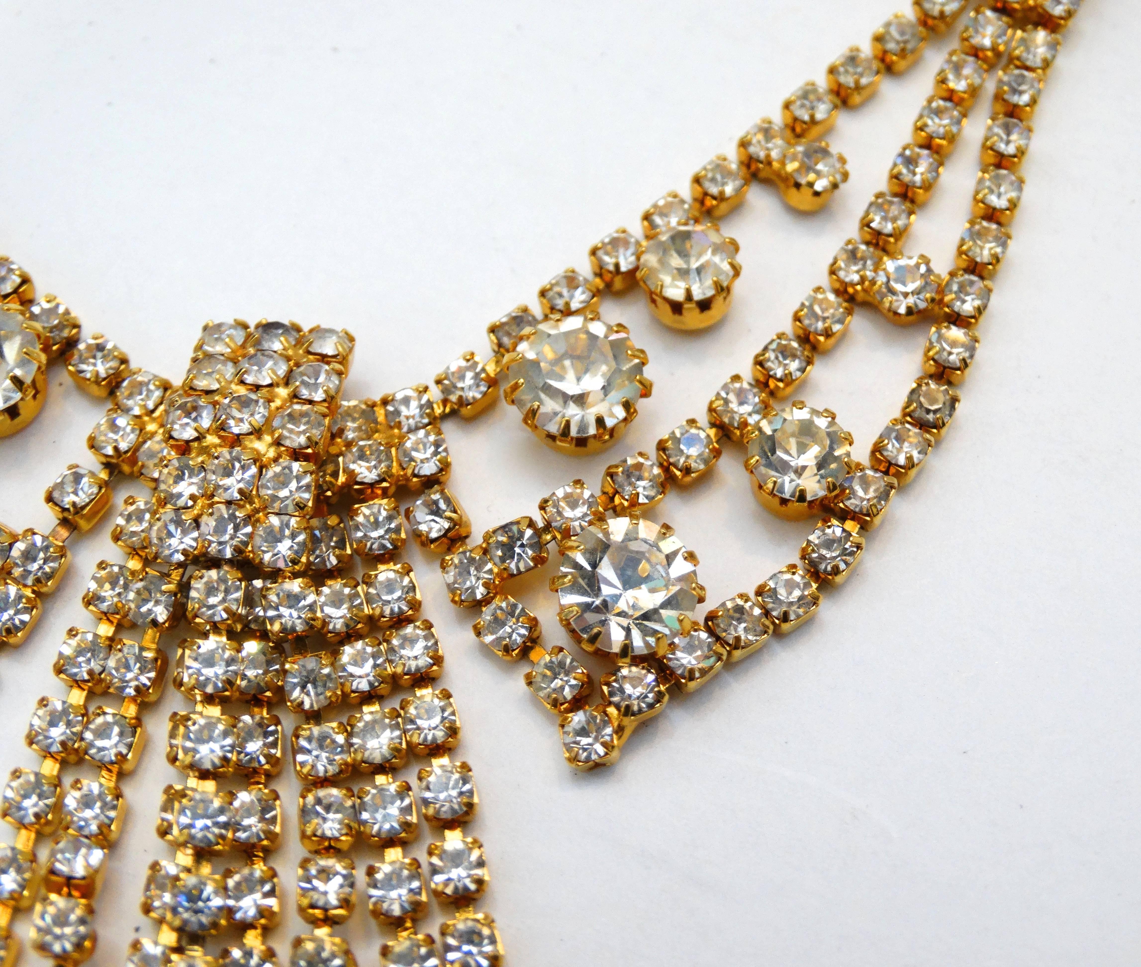 1960s Crystal & Rhinestone Bib Necklace  In Excellent Condition For Sale In Scottsdale, AZ