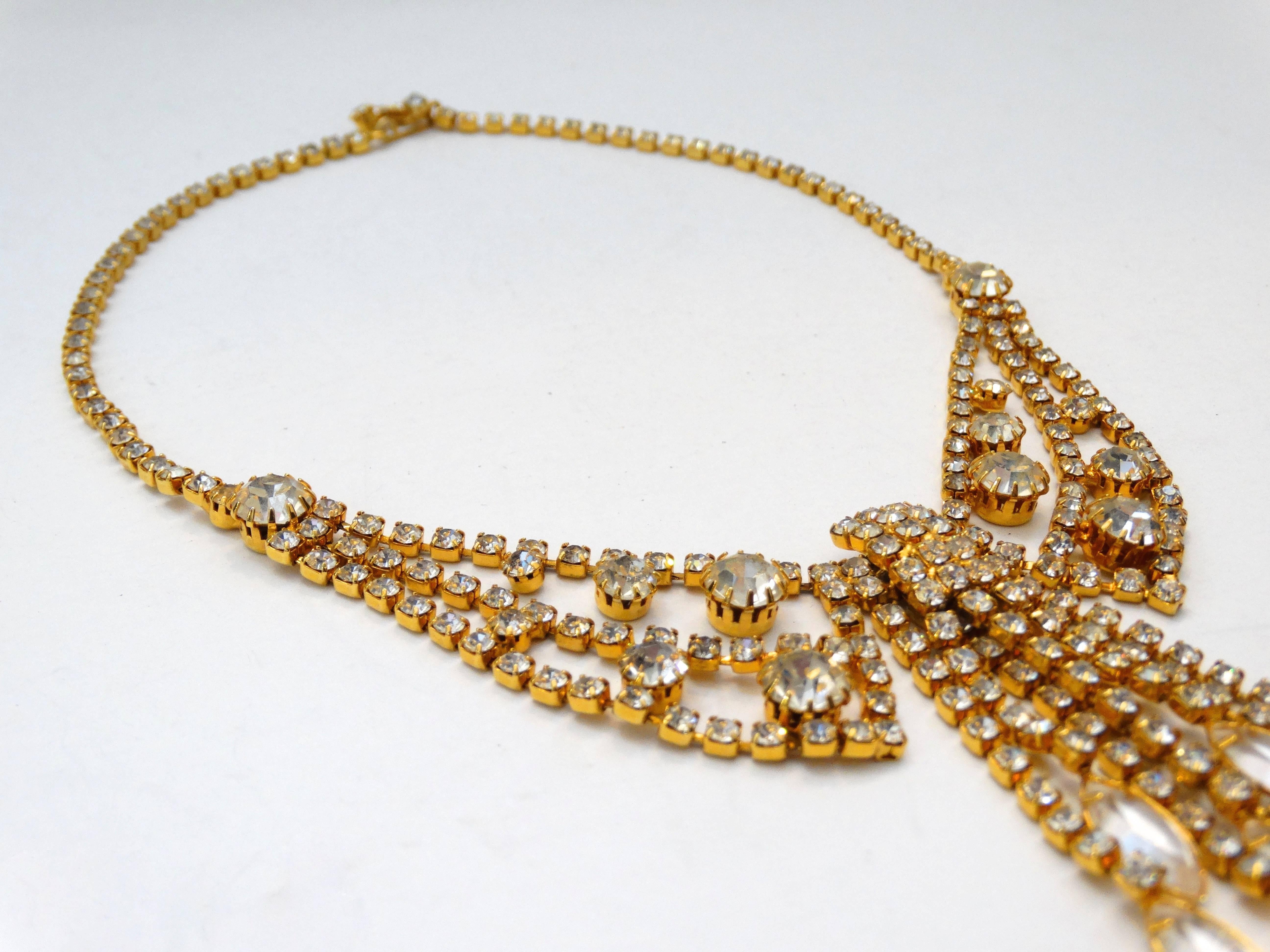 1960s Crystal & Rhinestone Bib Necklace  For Sale 1