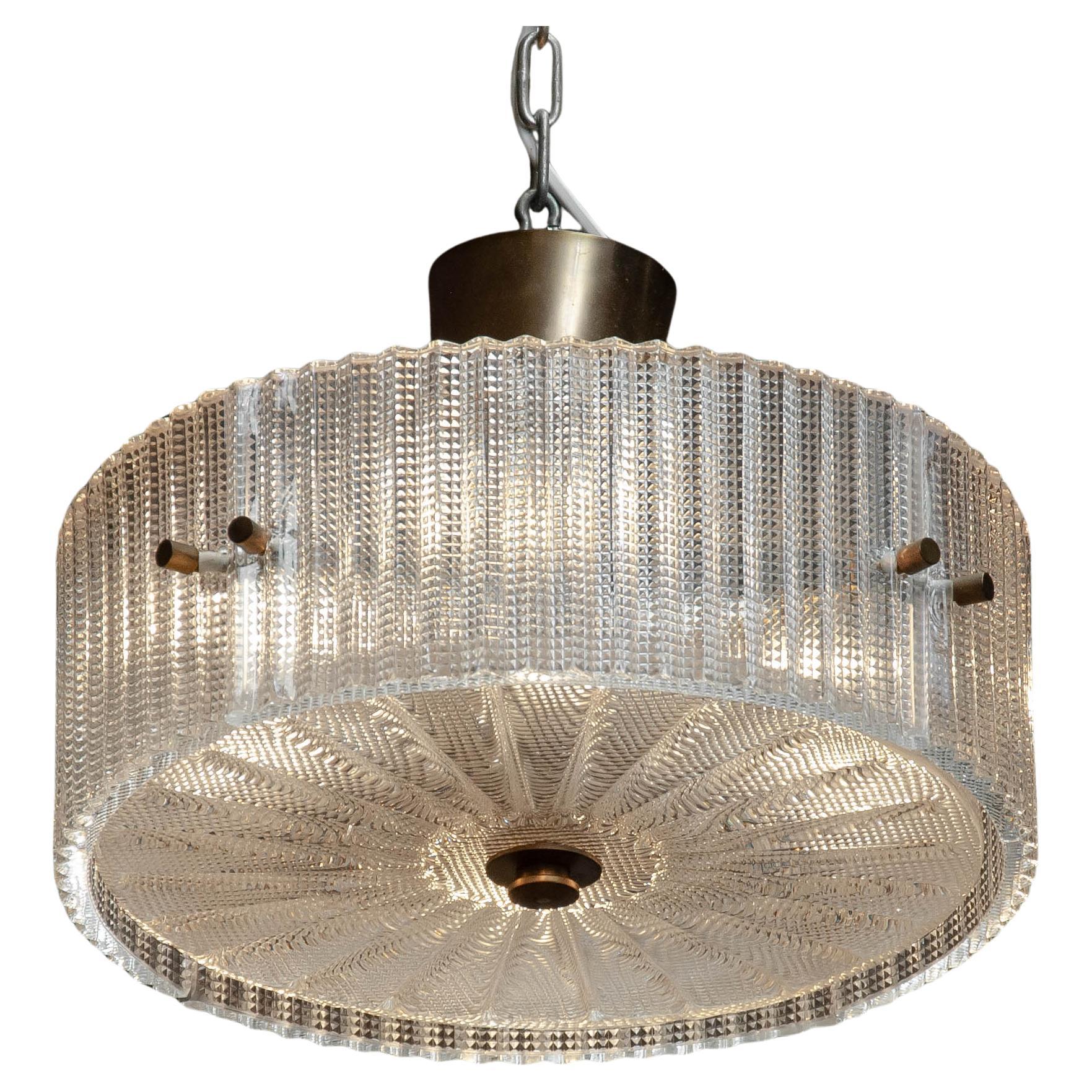 1960s Crystal and Brass Ceiling Lamp  by Carl Fagerlund for Orrefors , Sweden