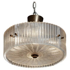 1960s Crystal and Brass Ceiling Lamp  by Carl Fagerlund for Orrefors , Sweden