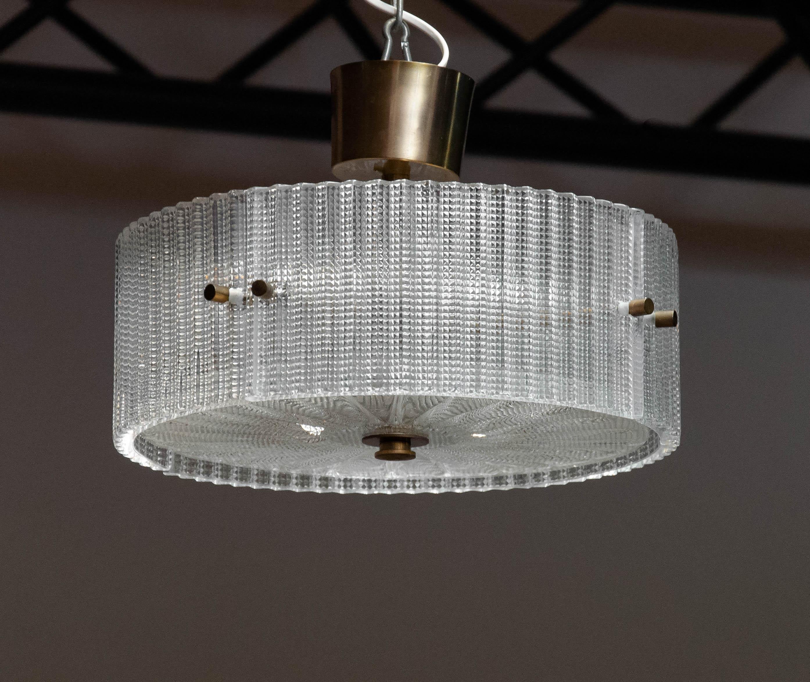 Mid-20th Century 1960s Crystal And Brass Ceiling Lamp / Flush Mount Designed By Carl Fagerlund  For Sale