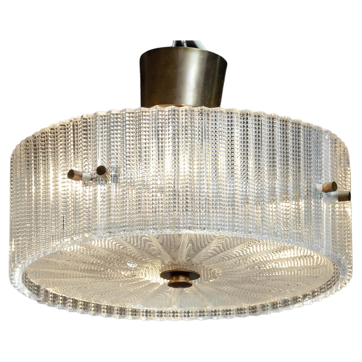 1960s Crystal And Brass Ceiling Lamp / Flush Mount Designed By Carl Fagerlund 